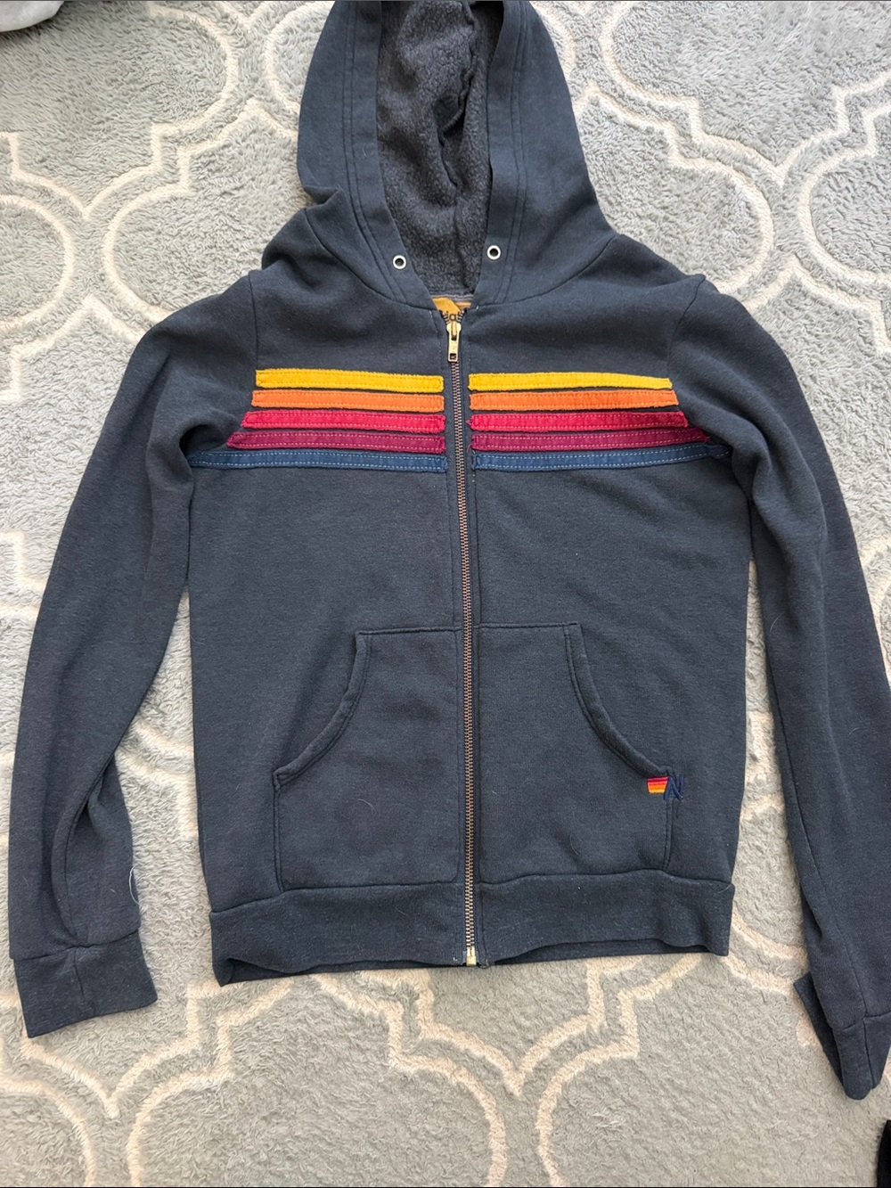 Aviator Nation Navy Kids Zip Hoodie with Yellow, Red & Blue Stripes